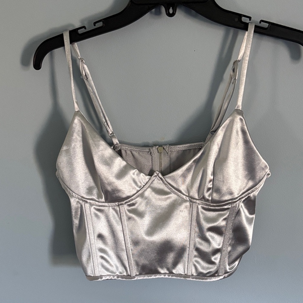 Satin Crop Cami Top in Soft Silver